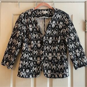 Kim Rogers 12 Black White Crop Jacket 3/4 Sleeve Button Shoulder Pads